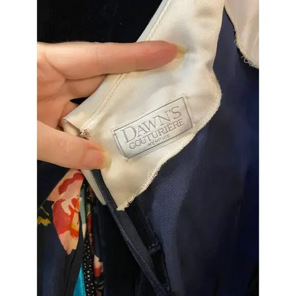 vintage 1980s blue velveteen gown reverse collar french cuffs 80s fashion velvet - Picture 2 of 10